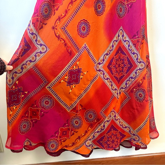 Vintage 90’s Reversible Abstract Orange & Red Floral Fairy Dress - Picture 3 of 10